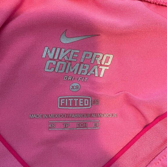 Nike Pro Combat Fitted Dri-Fit Tee Hot Pink Activewear Long Sleeve V-Neck XS - Picture 5 of 7